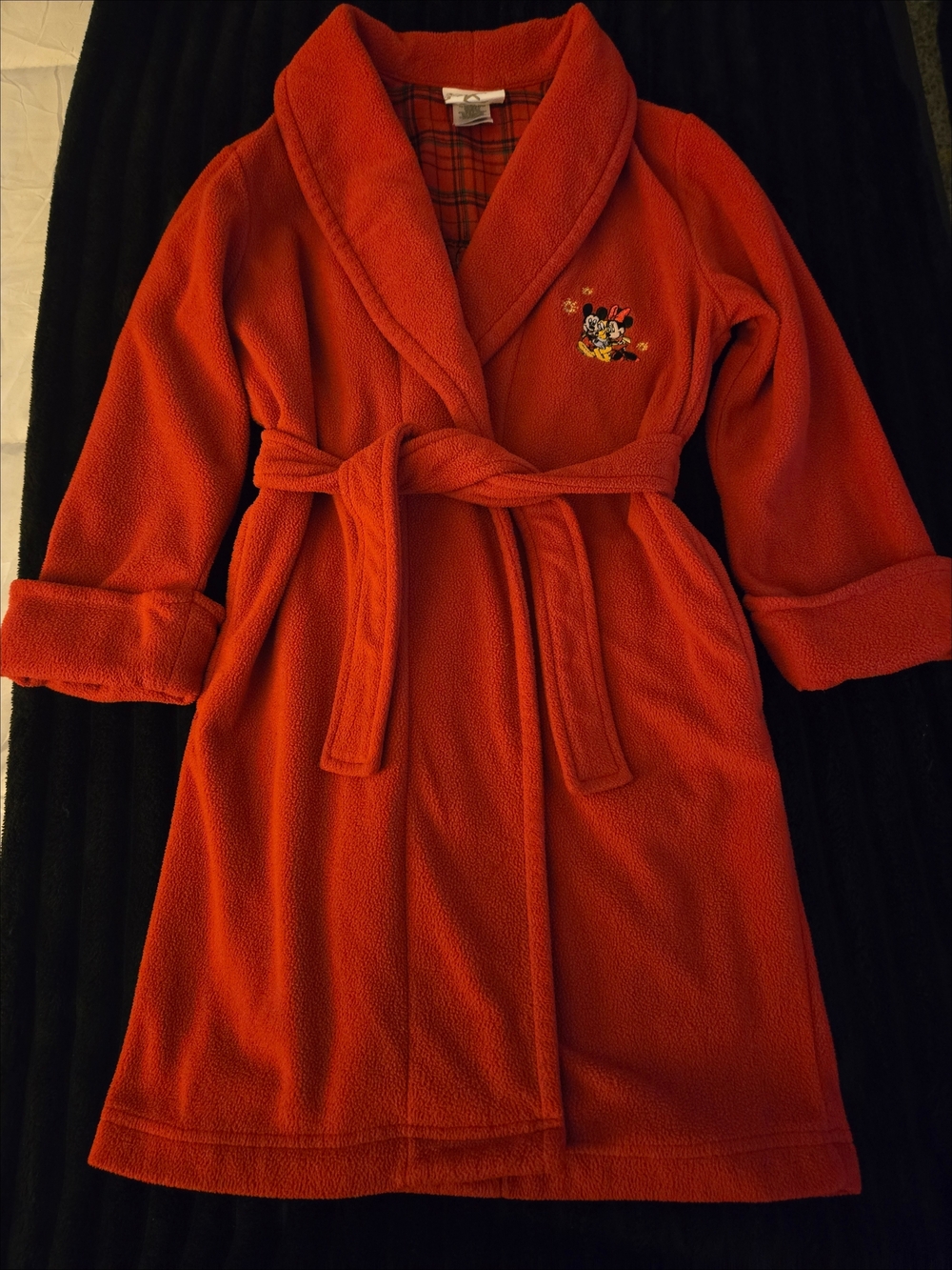 Disney Store Red Fleece Robe Mickey Minnie Pluto Holiday Kids Sz XS EUC Vintage